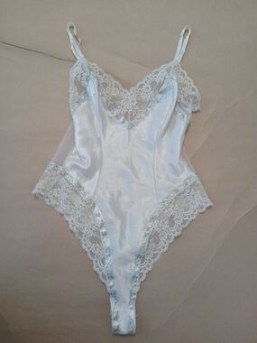 Vintage 1980s Designs By Faris L Ivory Bodysuit Lingerie Soft Girl
